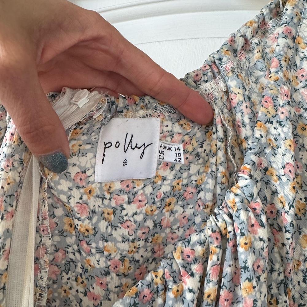 EUC Princess Polly | Blue/Pink/Why Puff Sleeve Romper - Picture 6 of 7